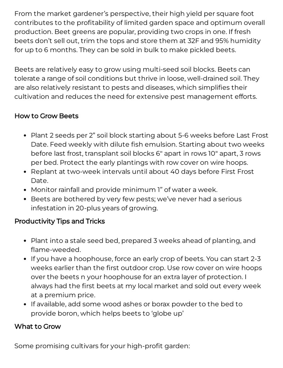 Sample beet crop profile from the guide
