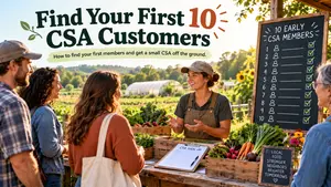 Find Your First 10 CSA Customers using personal outreach, simple offers, referrals and practical sales conversations that turn local prospects into members.